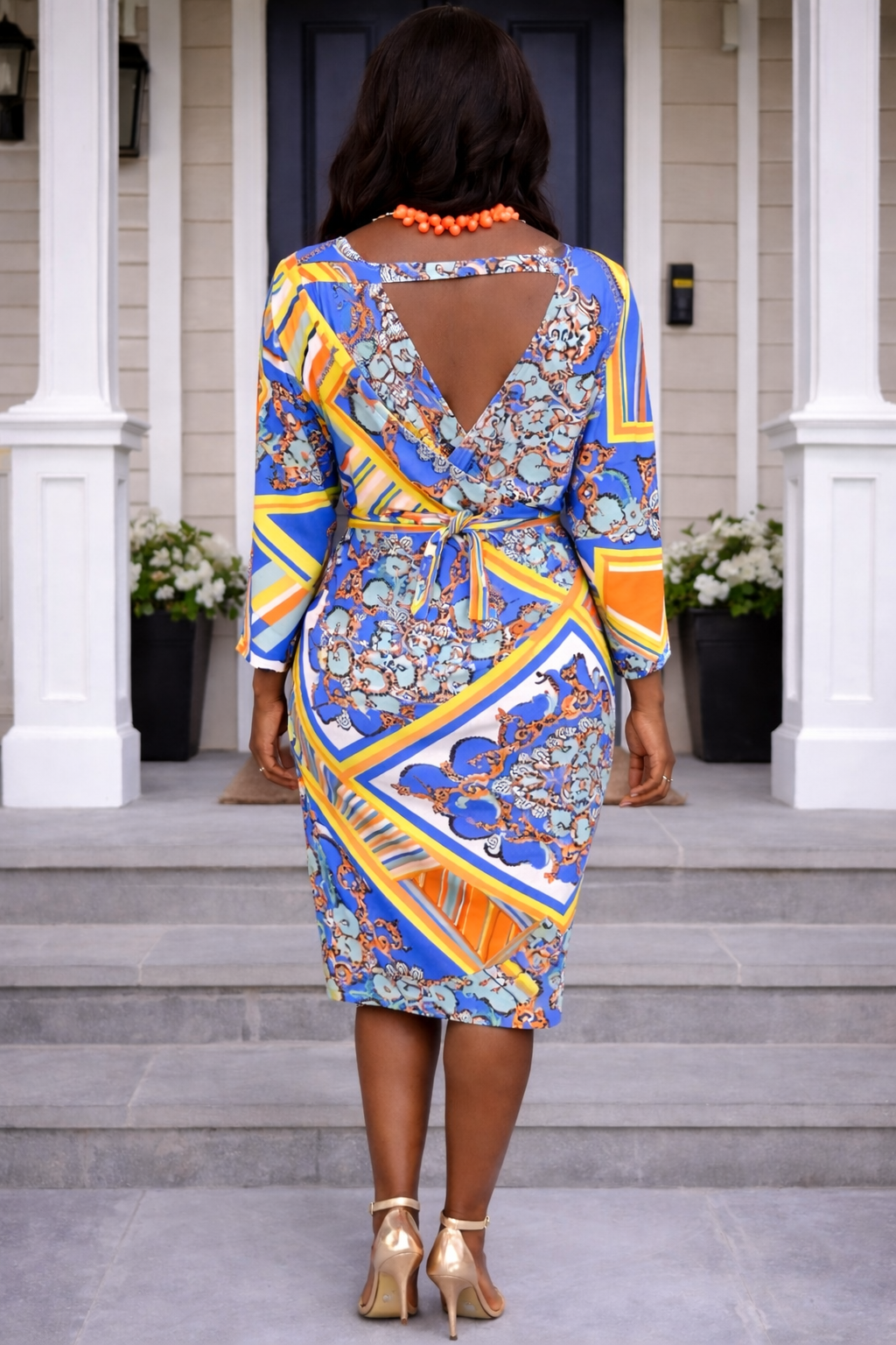 Venus Blue/Yellow Barouque Print Dress Size 3X