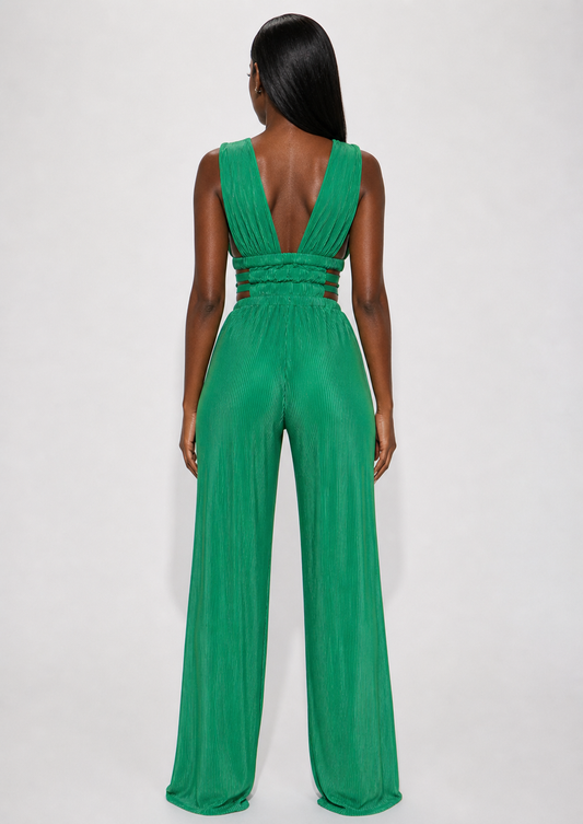 Shein Curve Green Pleated Jumpsuit Best Size 1XL