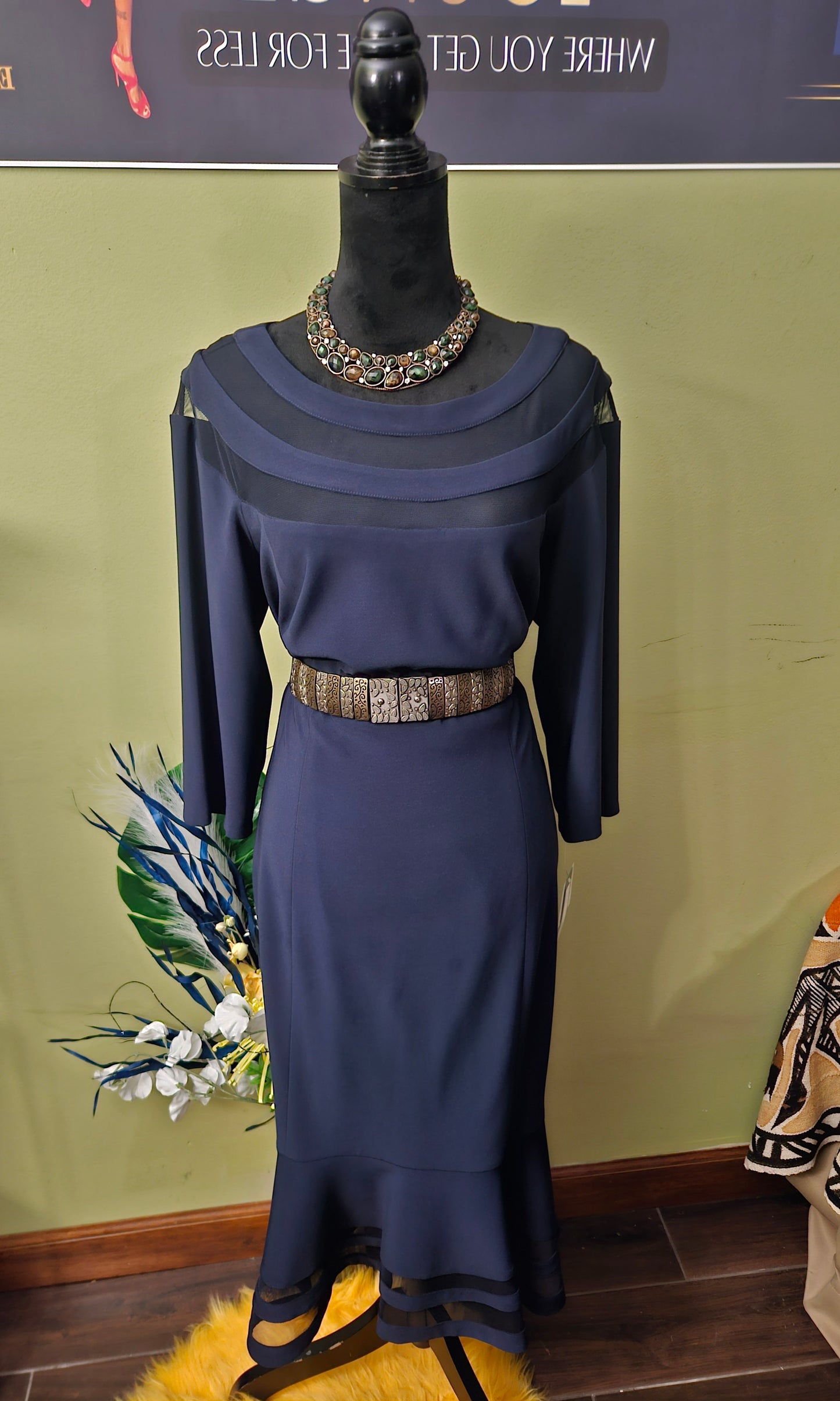 NWT Escape Navy Ruffle Dress Size 16W