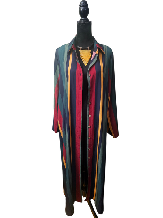 Unbranded Burgundy Green Striped Shirt Dress Size XXL