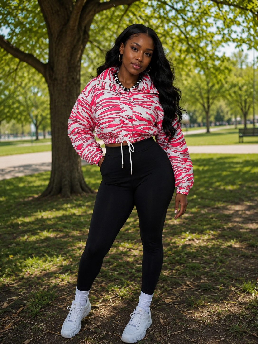 Adika Pink and White Puffer Crop Jacket Size Medium