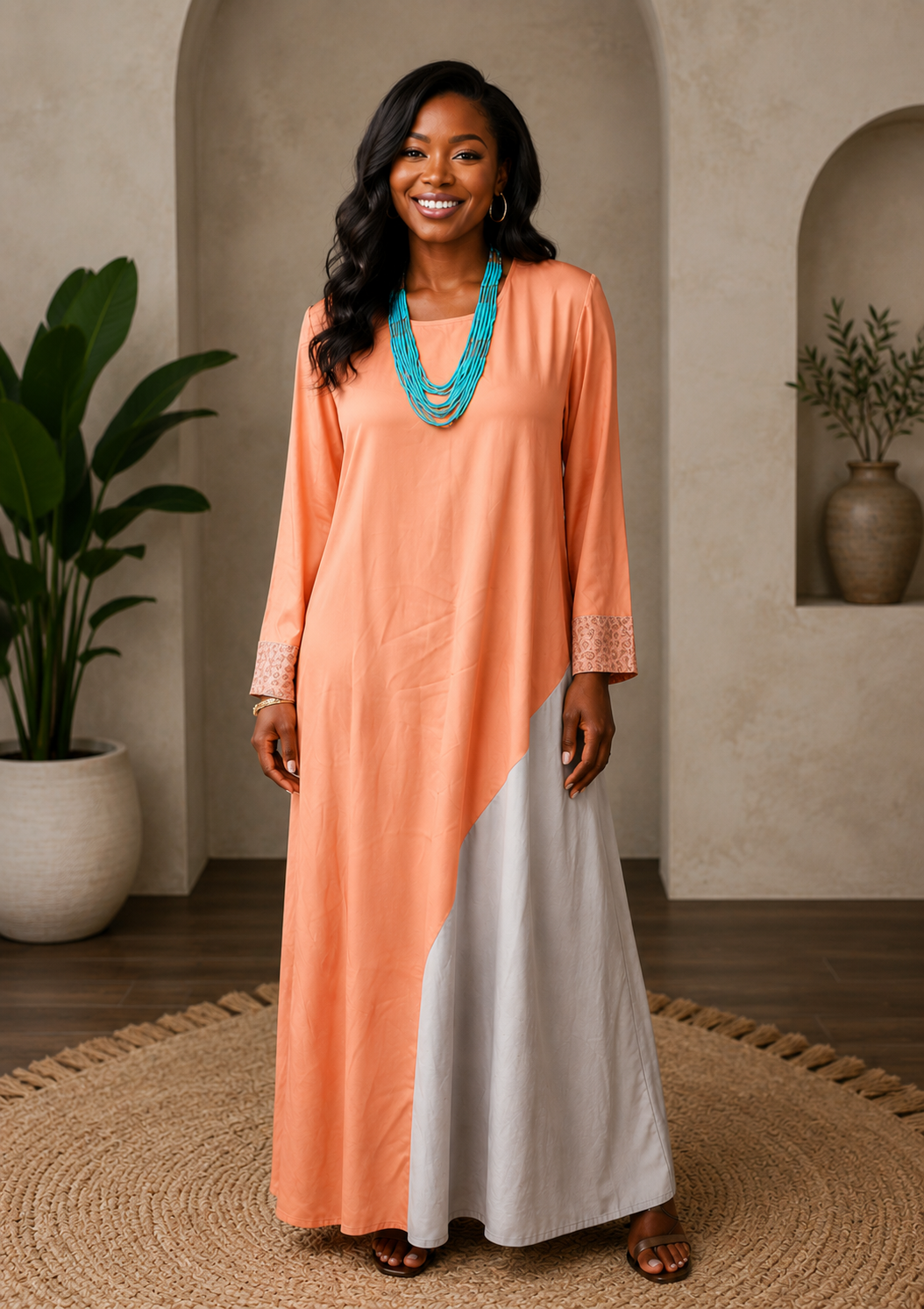My Batua Orange/Taupe Maxi Dress Size XL