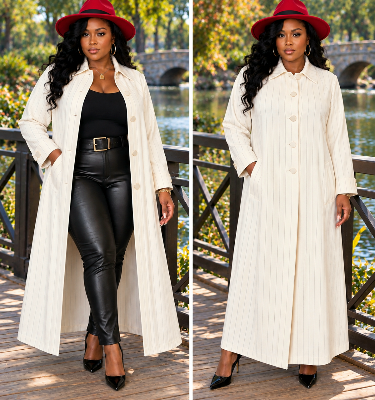 Lily & Taylor Off White Pin Stripe Trench Size 14