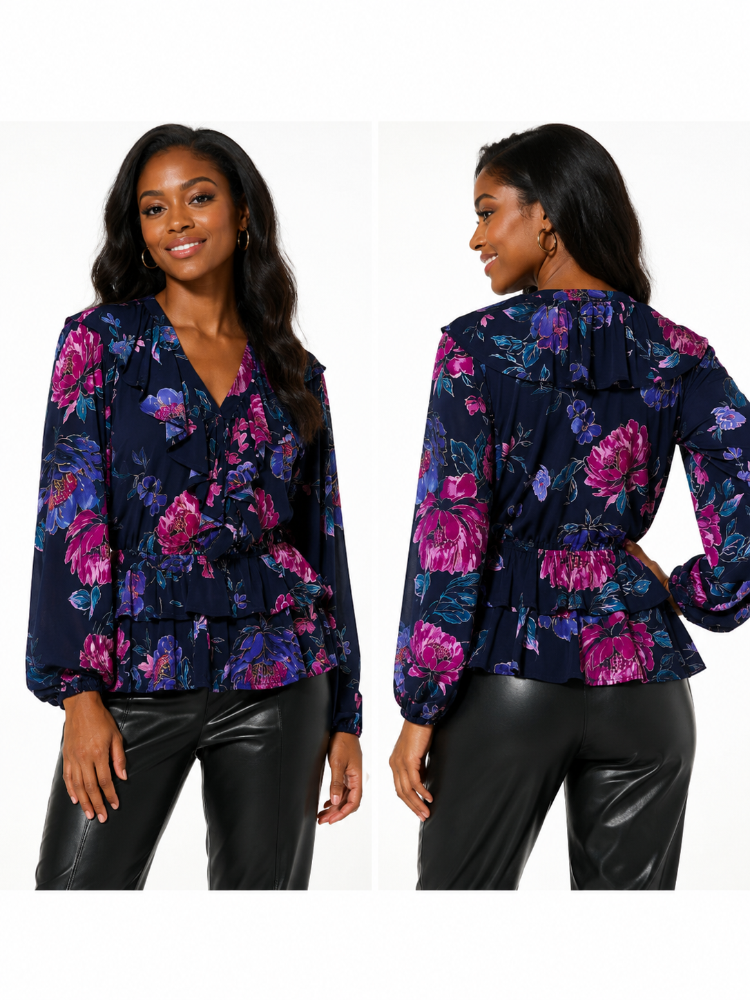 Colleen Lopez Blue Floral Ruffled Blouse Size 2X