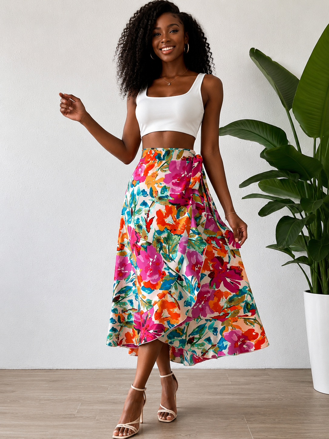 Floral Ruffled Wrap Skirt Size Large