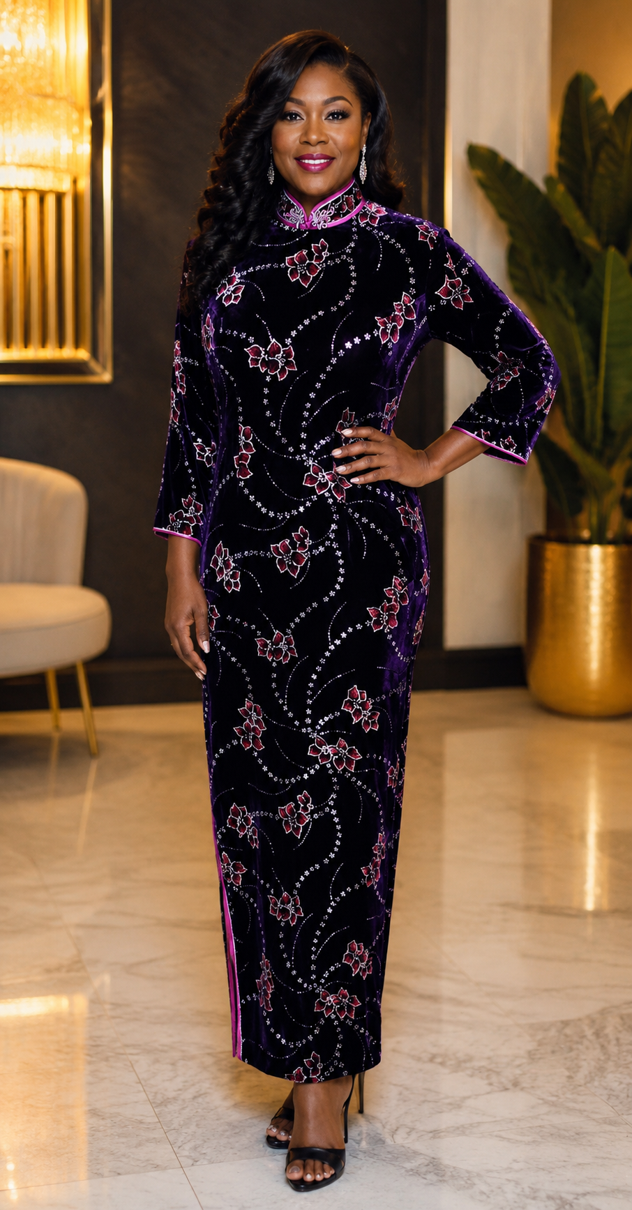 Traditional Velvet Chinese Dress Best Small/Medium (Pit to Pit 19 inches)