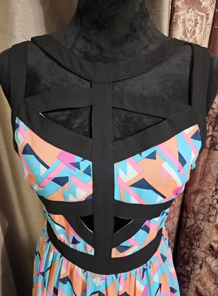 Fable Mixed Print & Black Maxi Dress Size Medium