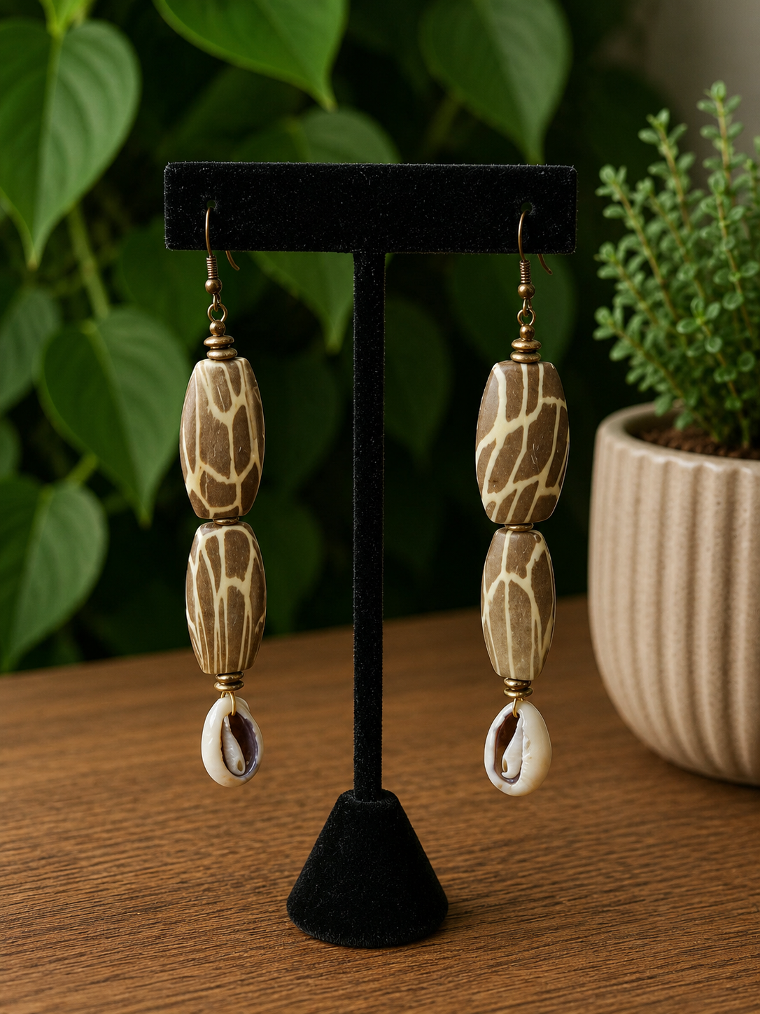 Tribal Cowrie Shell Fish Hook Earrings