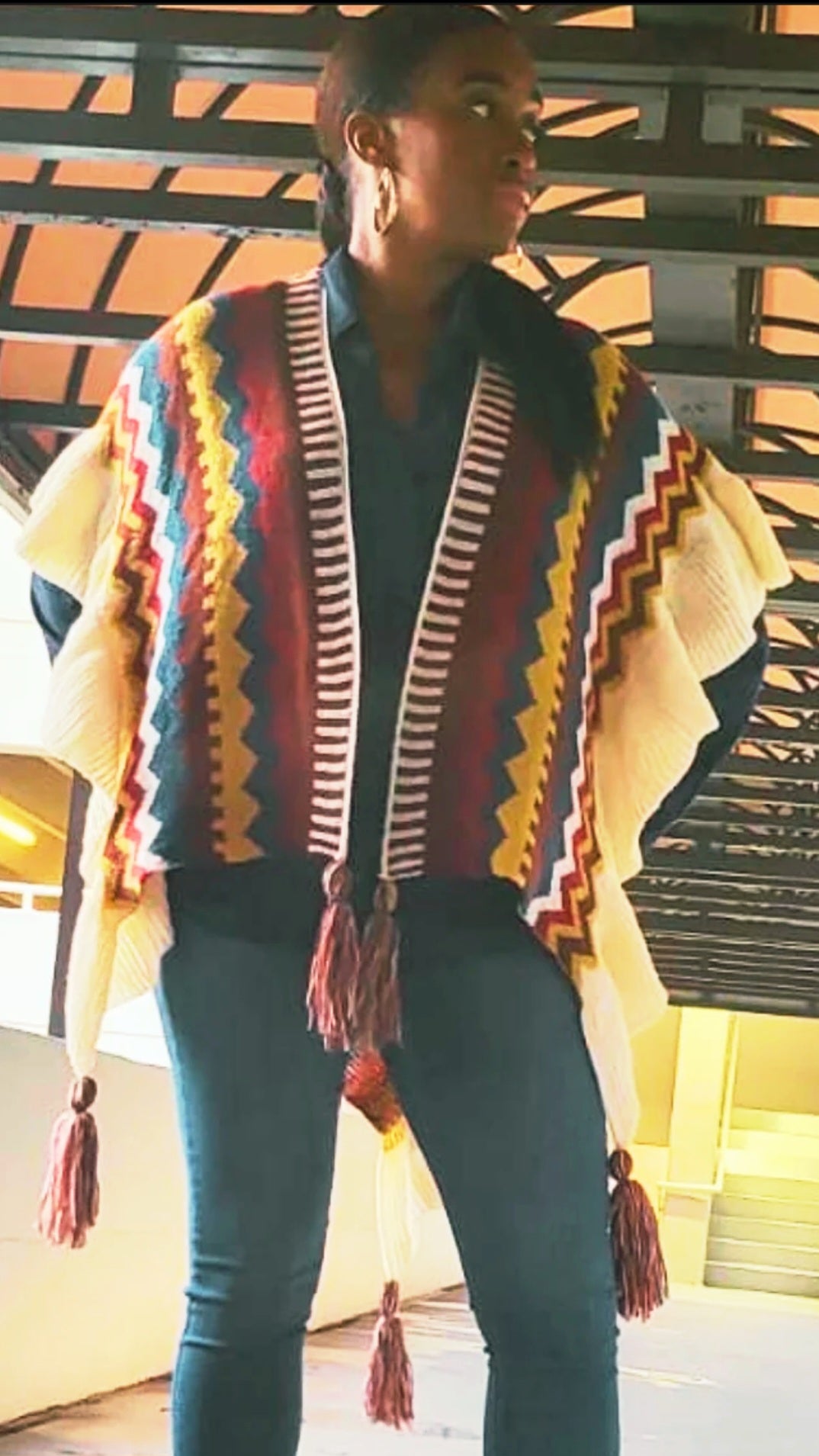 Bohemian Style Poncho Shawl One Size