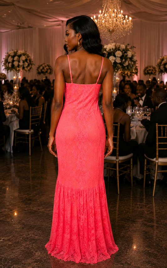 NWT FashionNova Neon Orange Lace Gown Size 1X