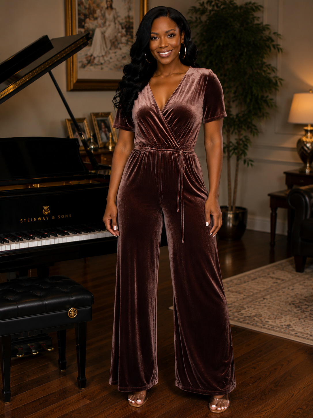 One Clothing Mauve Velour Jumpsuit Size Medium