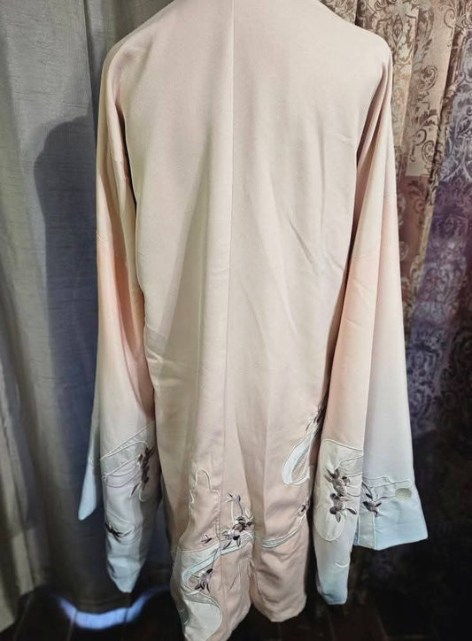 Pink Asian Kimono, Missing Pearl on Buckle, Size M/L