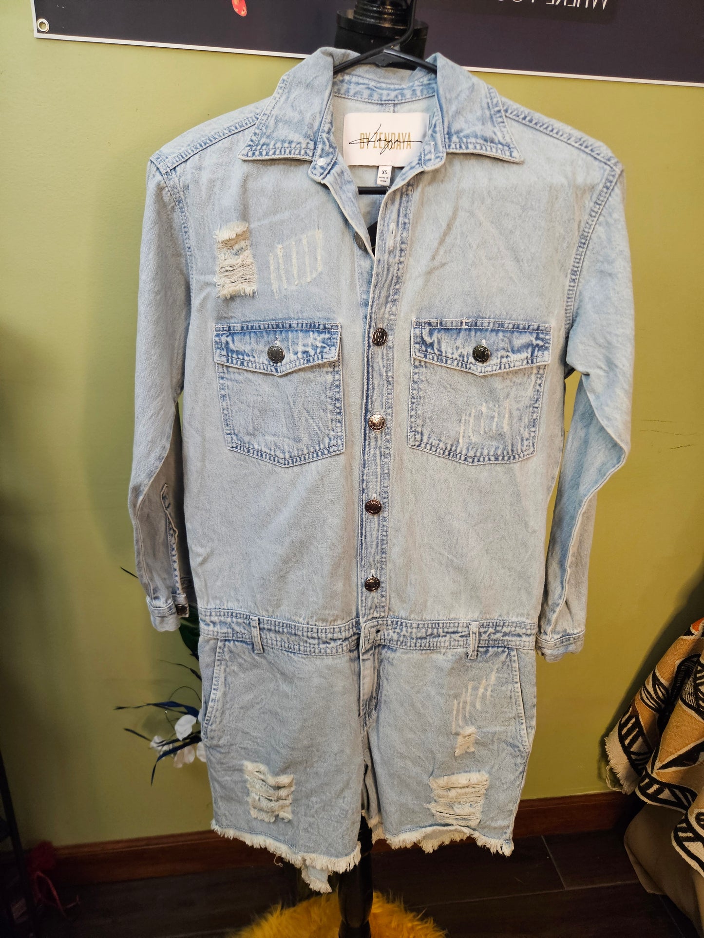 Jaya by Zendaya Distressed Denim Romper Size XS/S