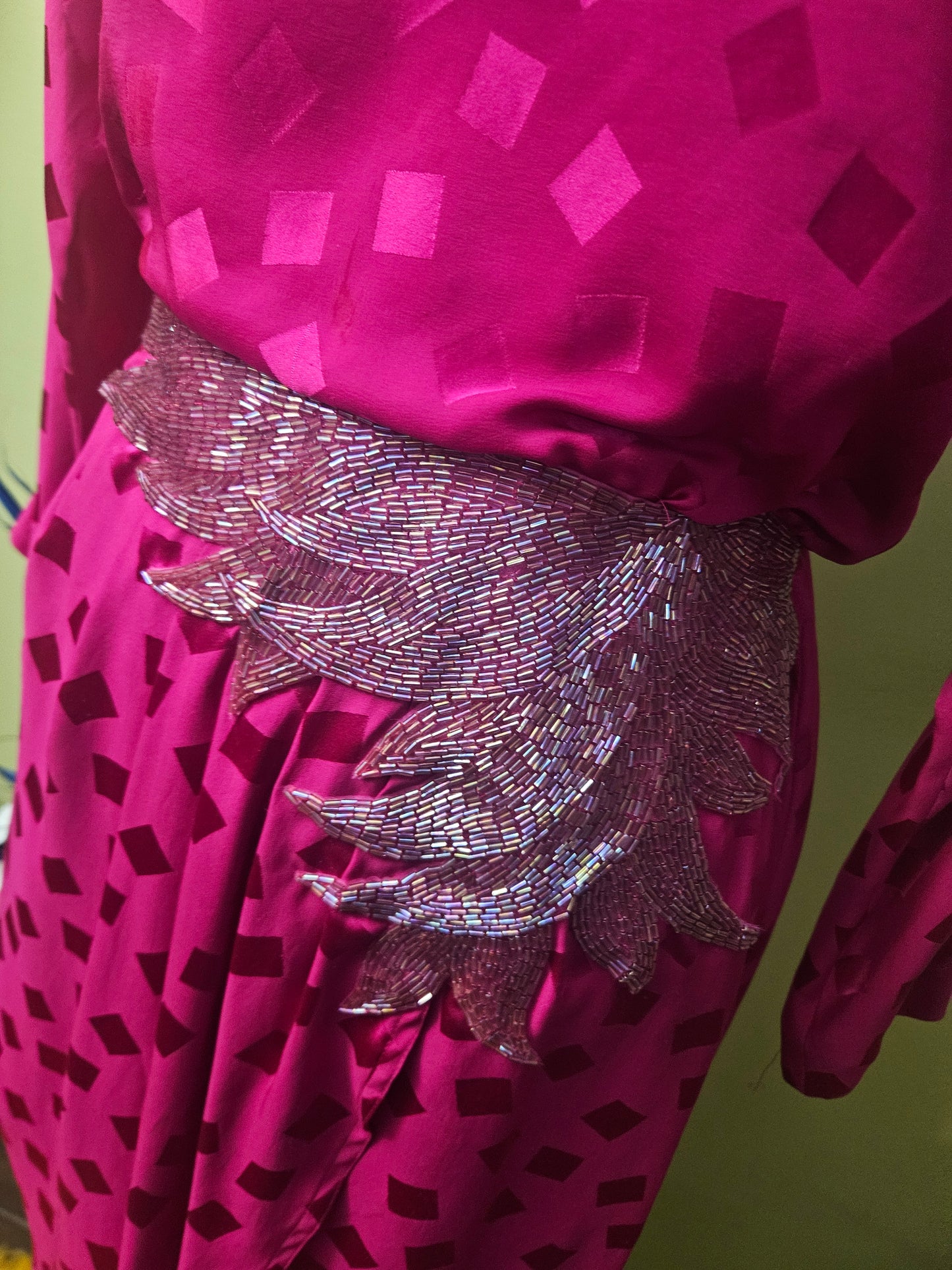 Vintage Fuschia Dress with Beading