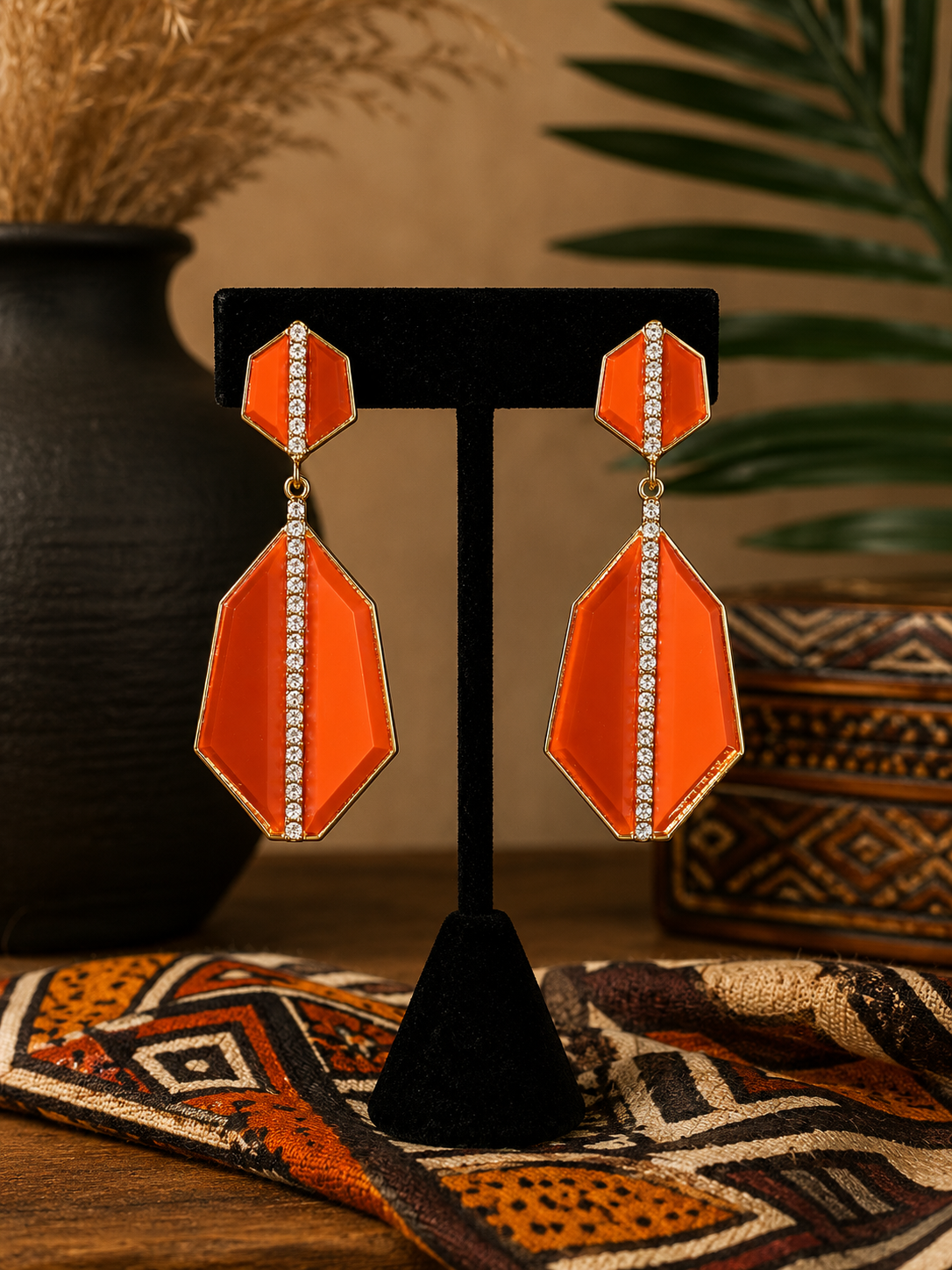 Orange Rhinestone Post Back Earrings