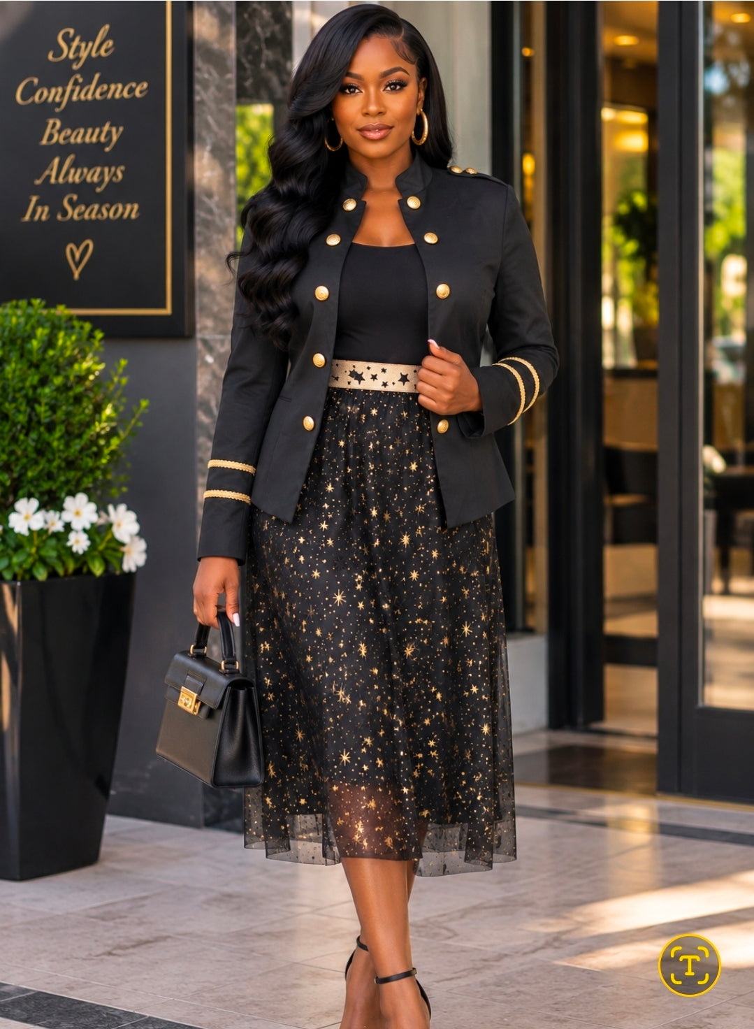 Shein Curve Black/Gold Stars Skirt Size 3XL