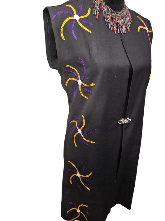 Custom Black/Purple/Yellow Embroidered Vest Size Large (P2P = 19)