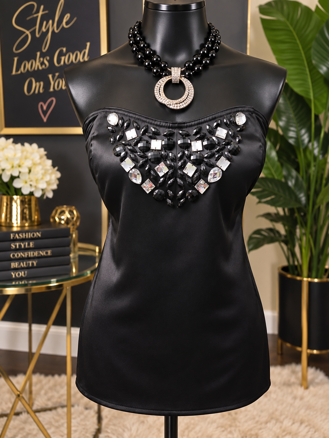 Lane Bryant Black Jeweled Corset Top Size 2X