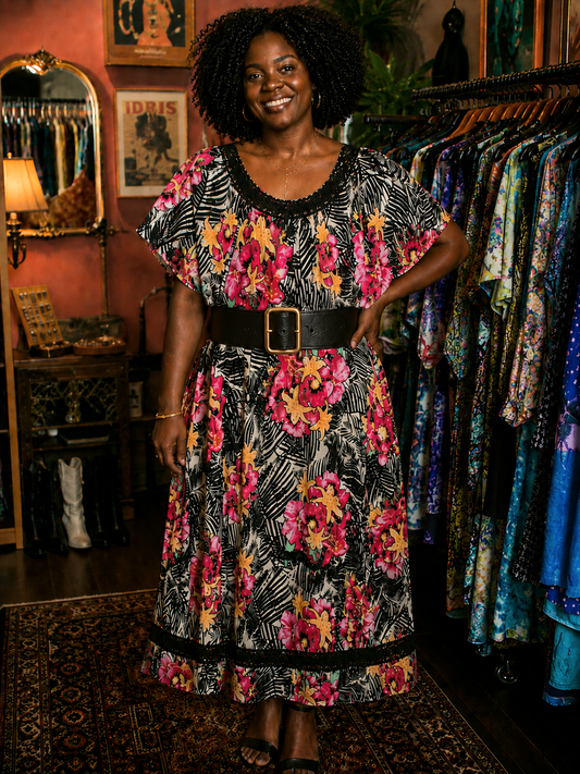 Loungees Black Floral Vintage Dress Size 1X