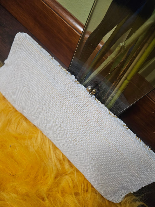 White and Gold Beaded Vintage Clutch