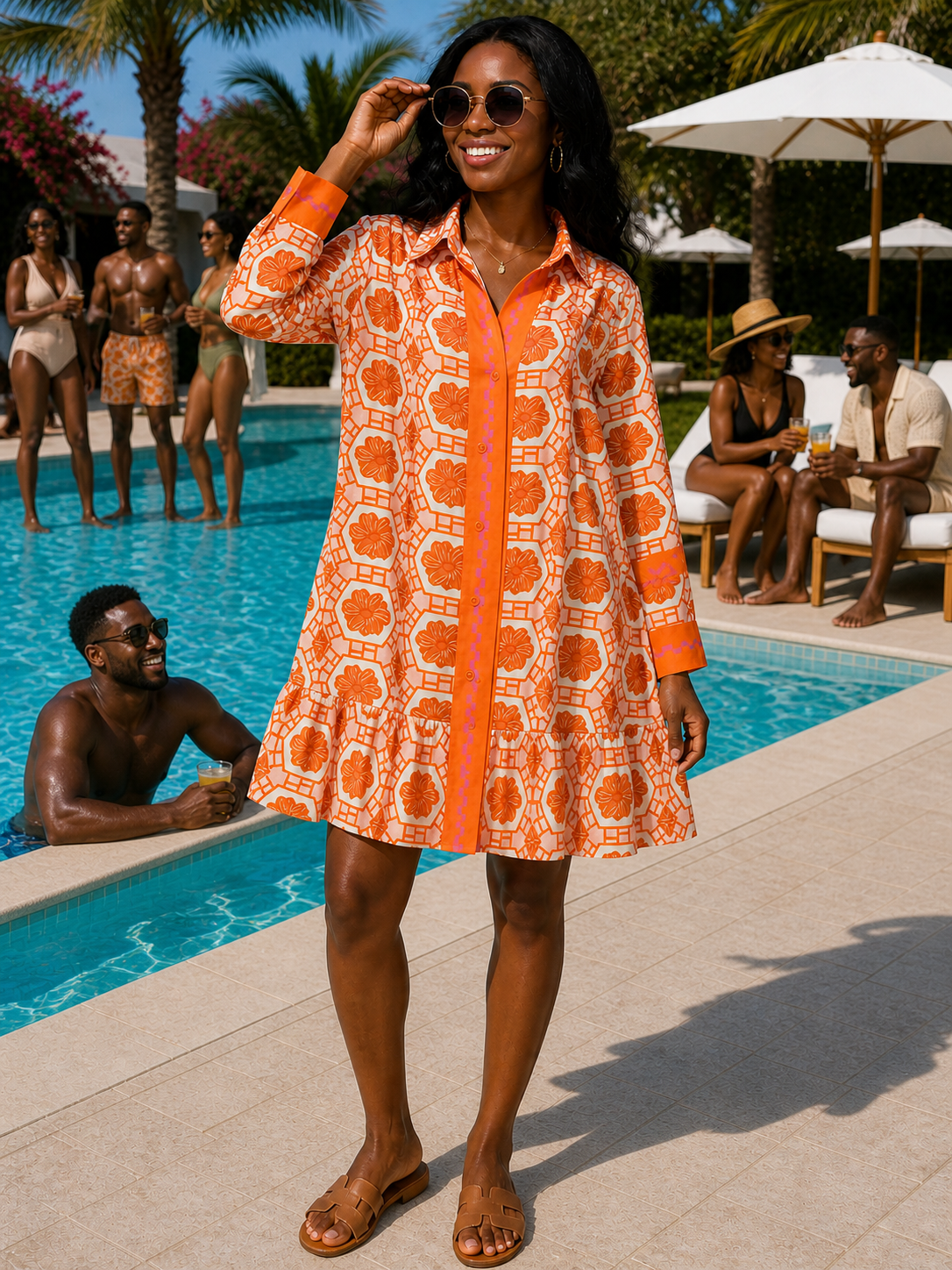 Orange and White Babydoll Dress Size XL