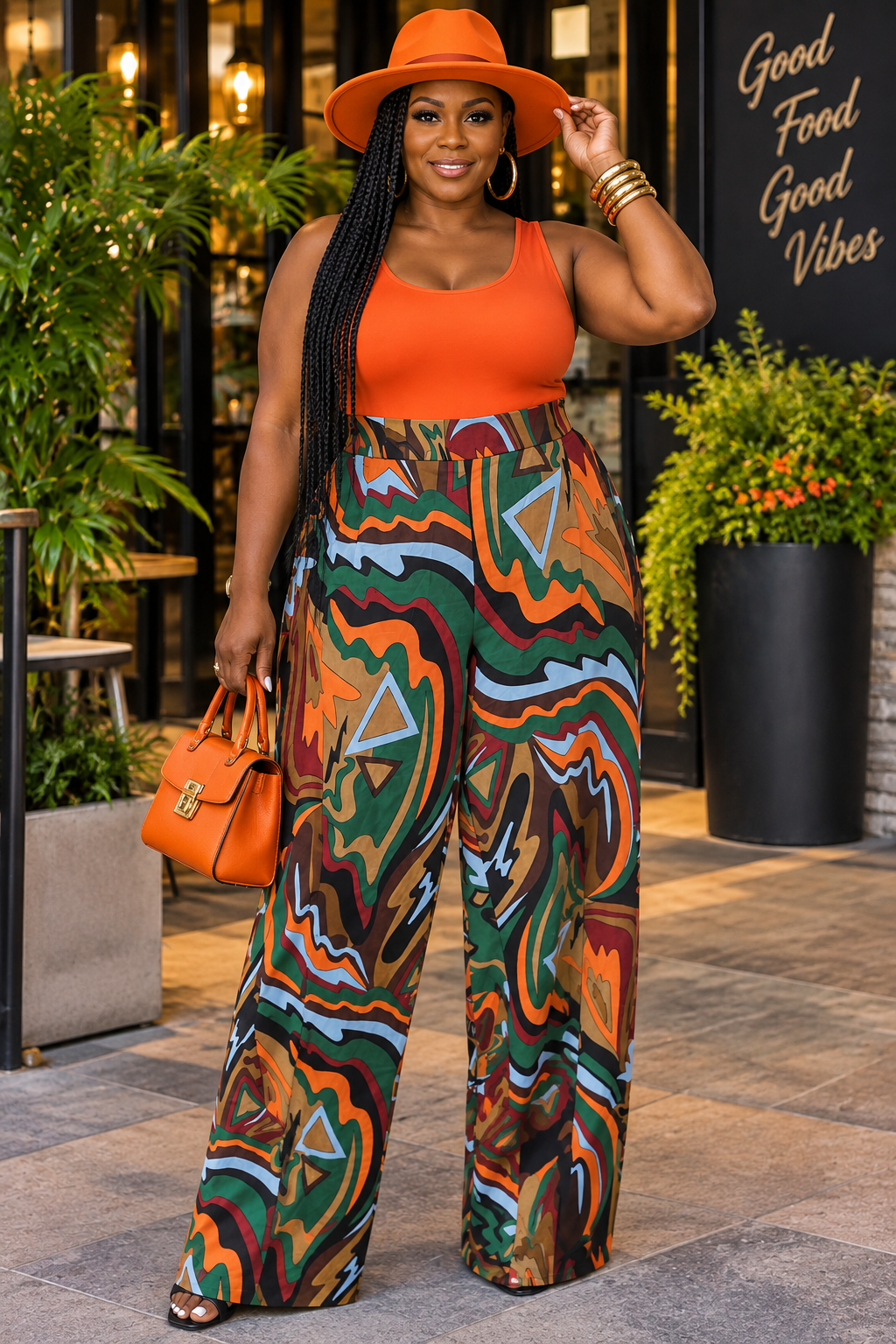 PrettyLittleThing Orange Swirl Pant Size 14 (w=18 Flat)