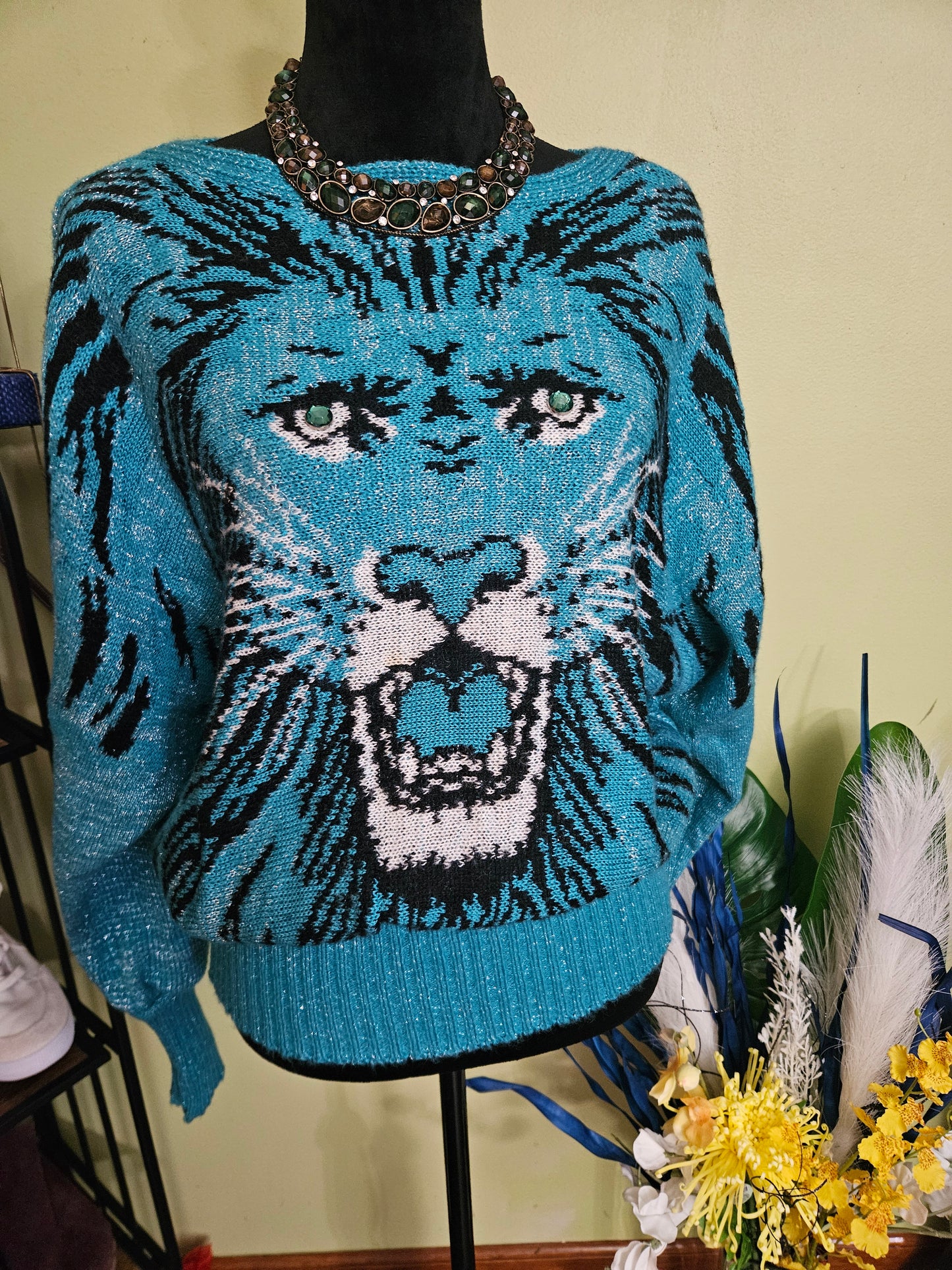 Solyne Turquoise Vintage Animal Sweater Size Large
