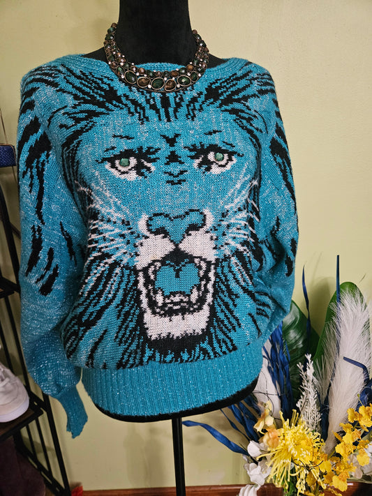 Solyne Turquoise Vintage Animal Sweater Size Large
