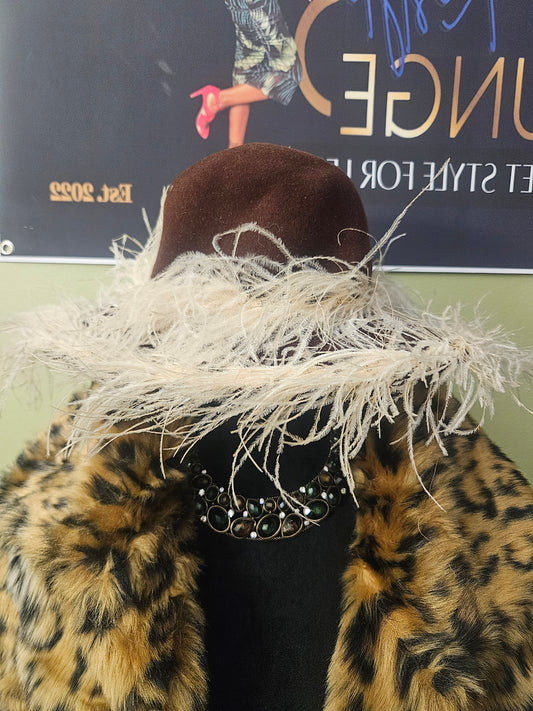 NWOT Bellini's Brown Feathers and Sequins Wool Hat