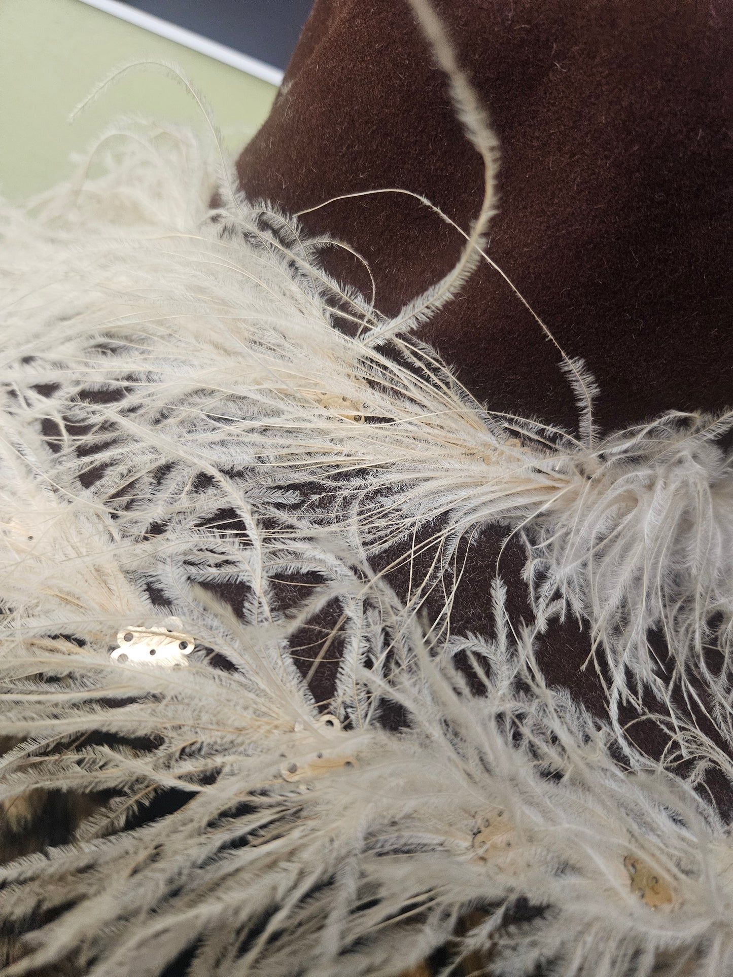 NWOT Bellini's Brown Feathers and Sequins Wool Hat