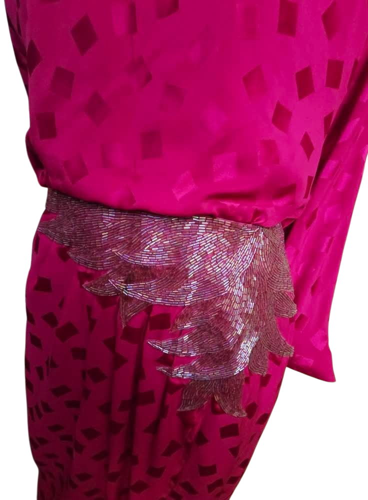 Vintage silk dress with iridescent beading at waist