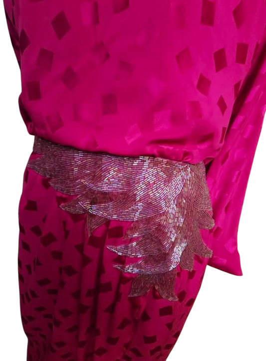 Vintage silk dress with iridescent beading at waist