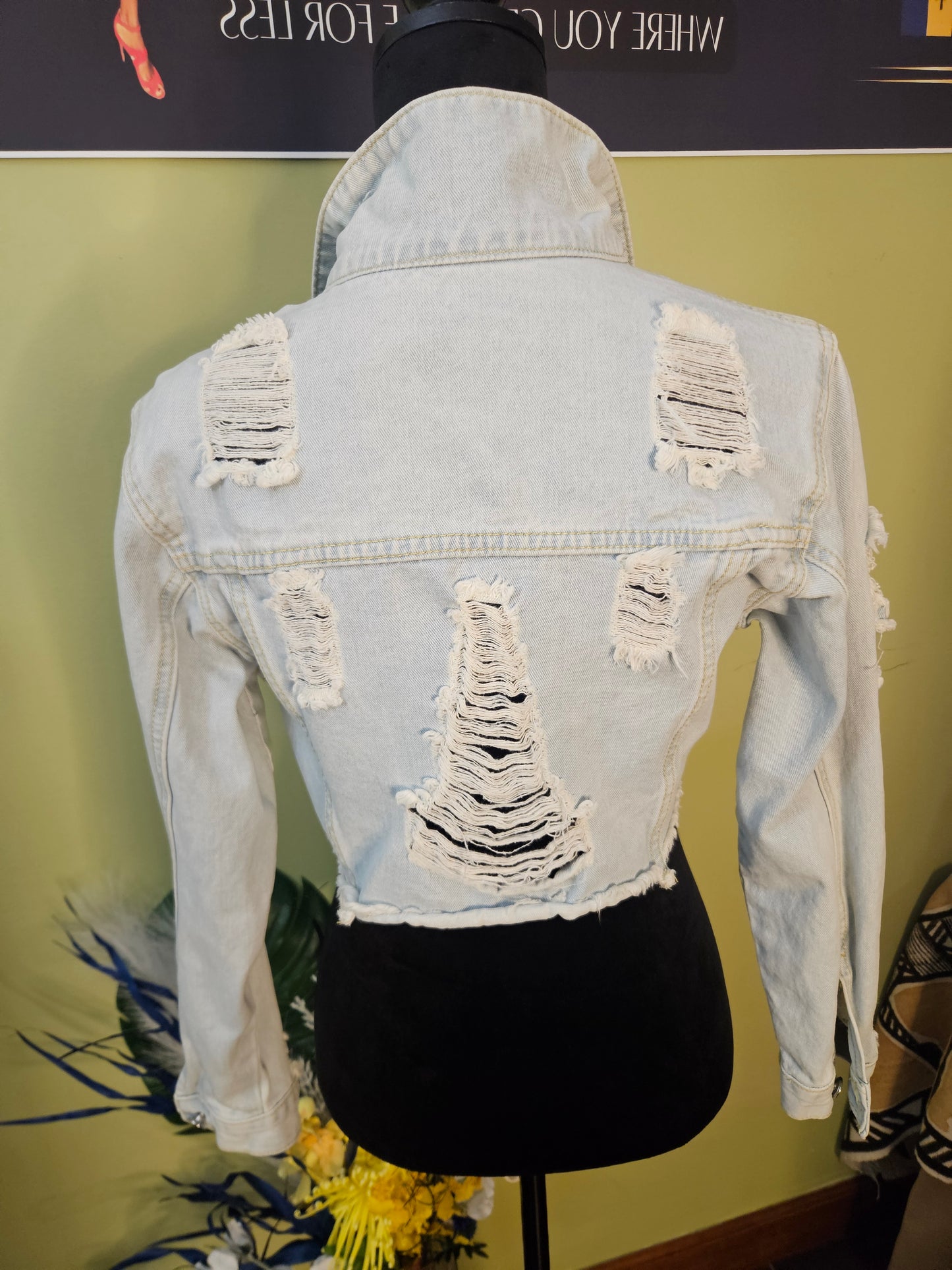 Shein Denim Distressed Crop Jacket Size Small