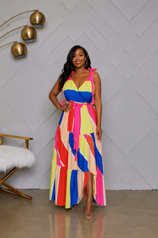 NWT L'atiste Rainbow Tiered Wrapped Dress Best Size Slim Large