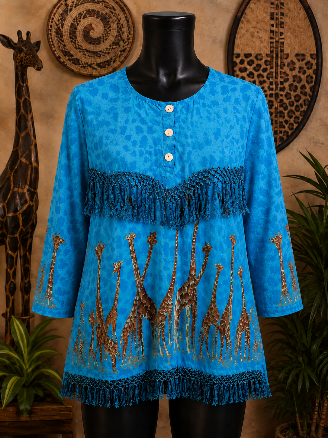 Magic Turquoise Animal Fringed Blouse One Size