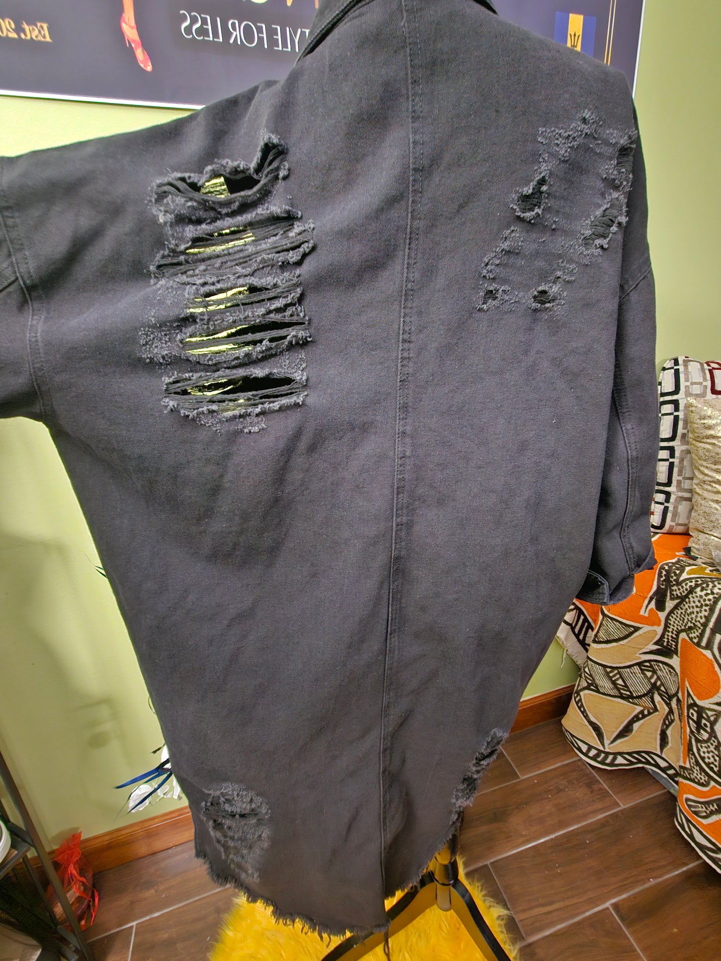 Blue Edit Black Distressed Jacket Size Medium
