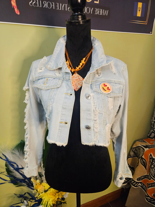 Shein Denim Distressed Crop Jacket Size Small