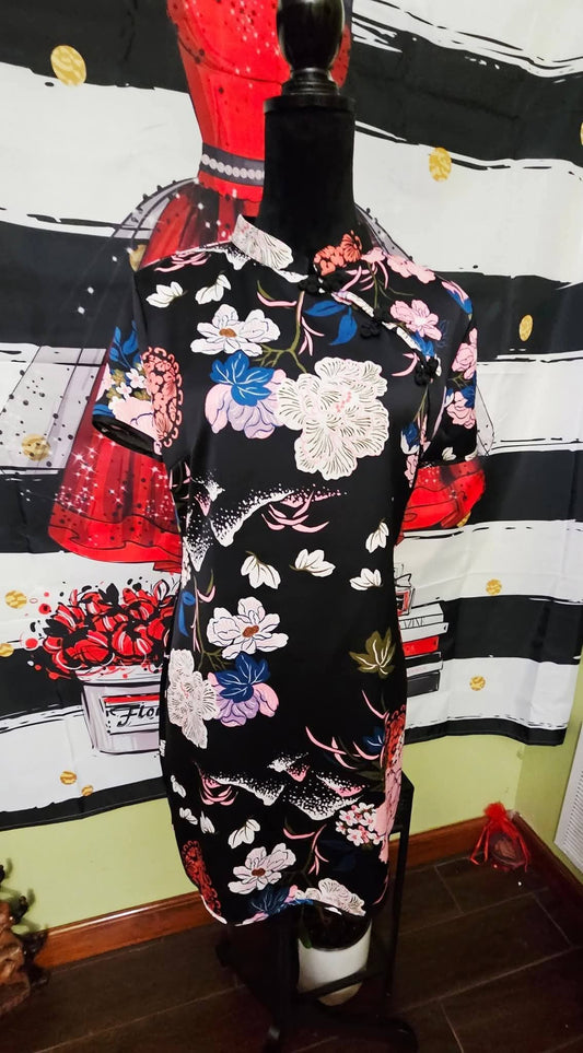 Zara Asian Print Black Dress Best Size Large