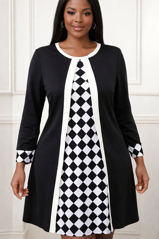 Shein Curve Black Gigham Print Dress Best Size 1XL