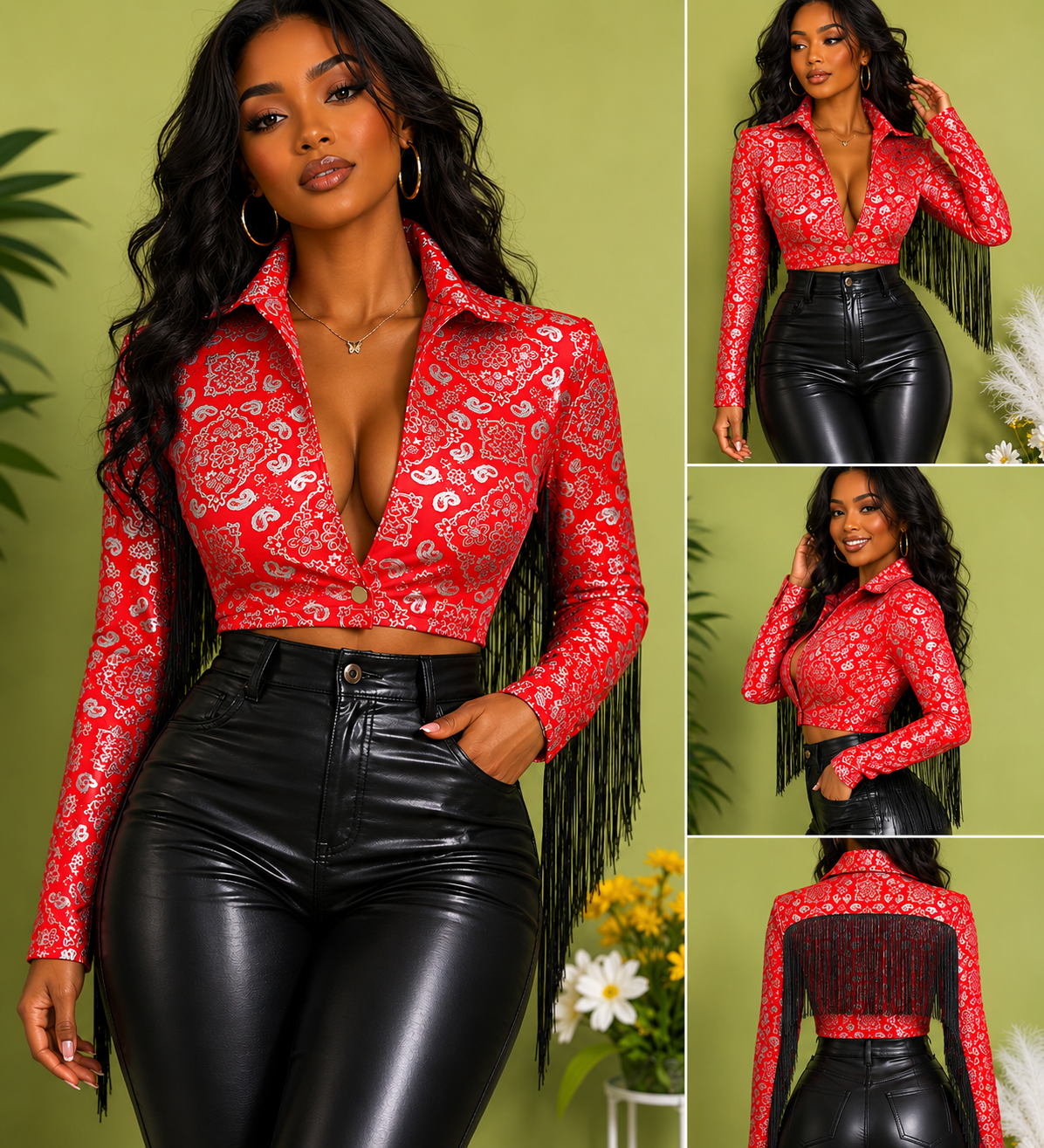 FashionNova Red and Silver Jacket Size Small/Slim Medium