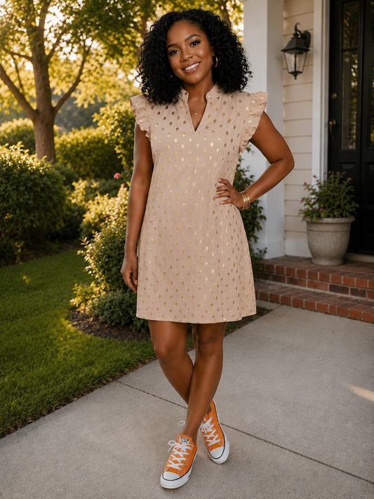 Shein Taupe & Gold Dress Size 12