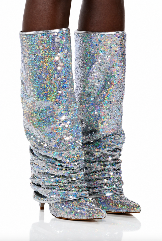 NWT Azalea Wang Sequin Boots Size 8.5