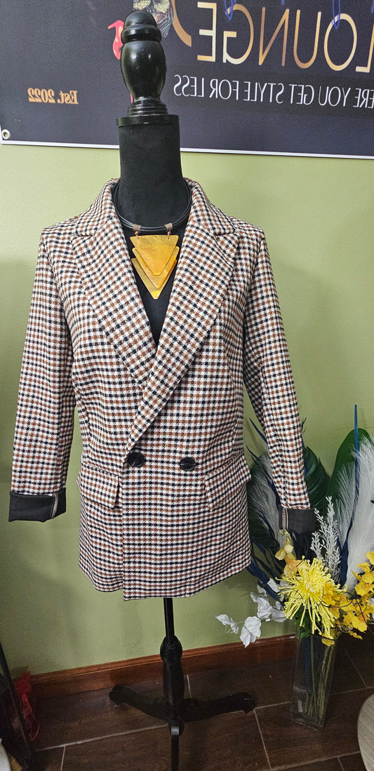 Shein Brown and Black Houndstooth Blazer Size Small to Medium