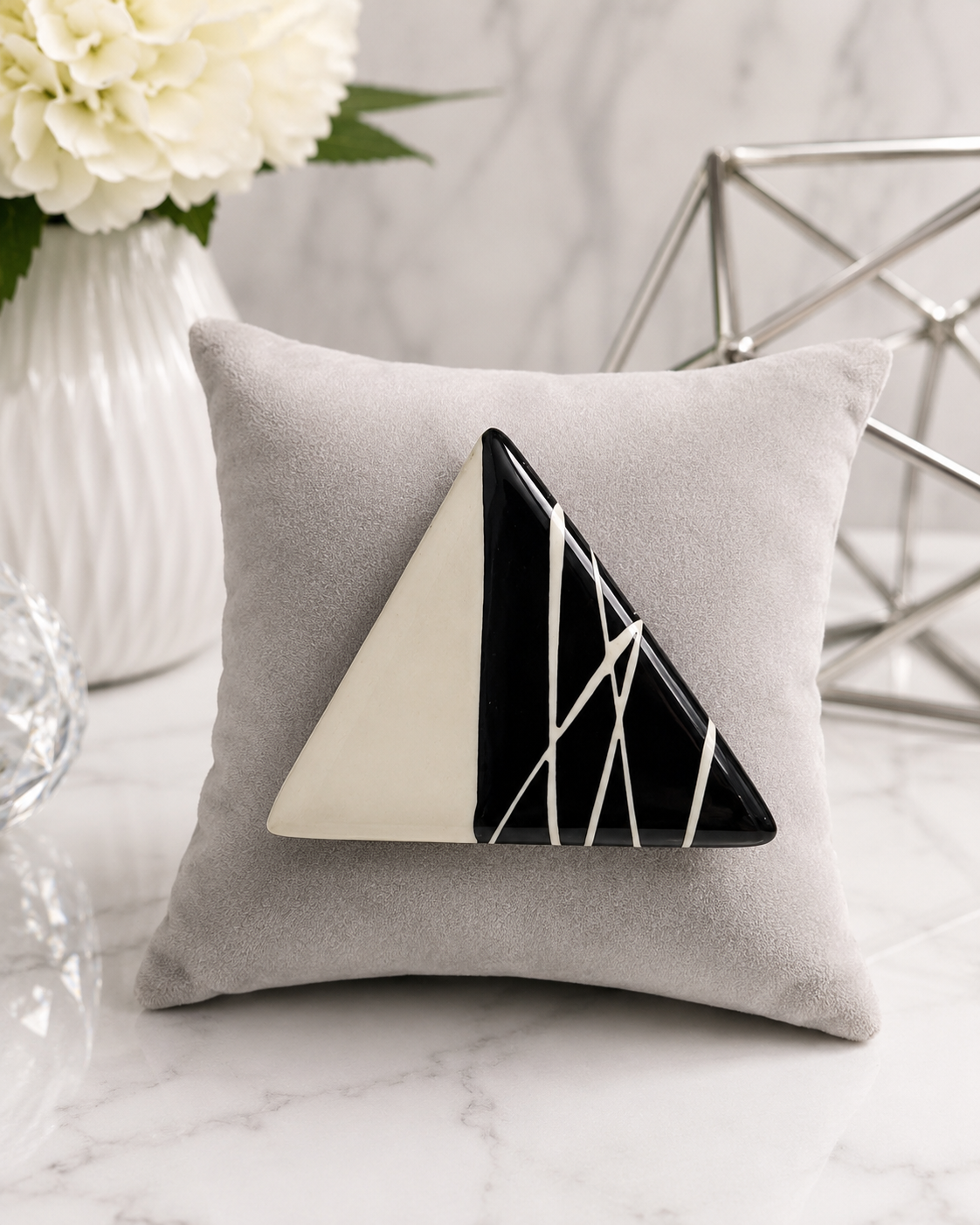 Black and Bone Triangle Brooch