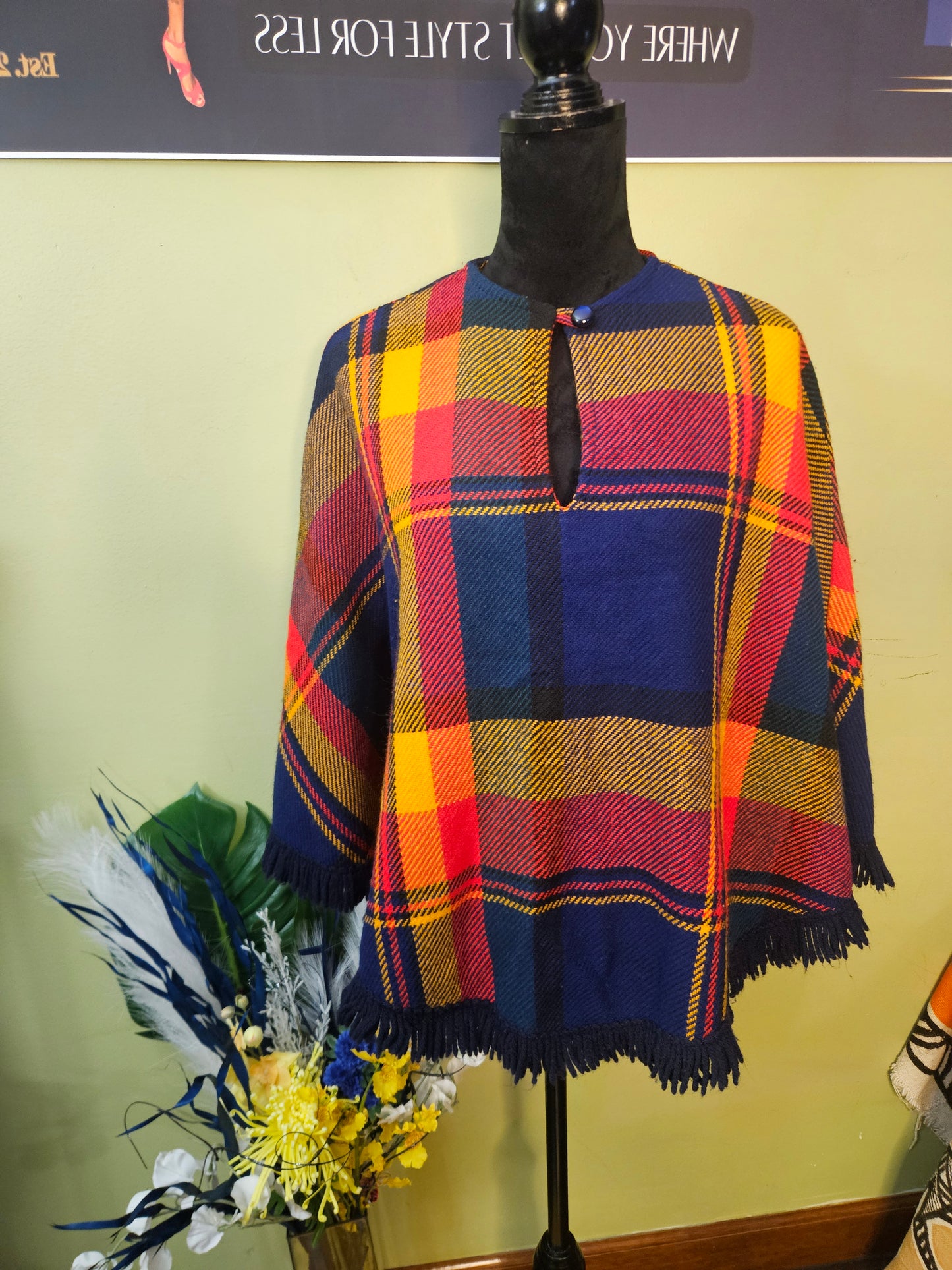 Beeline Vintage Plaid Poncho Best L/XL