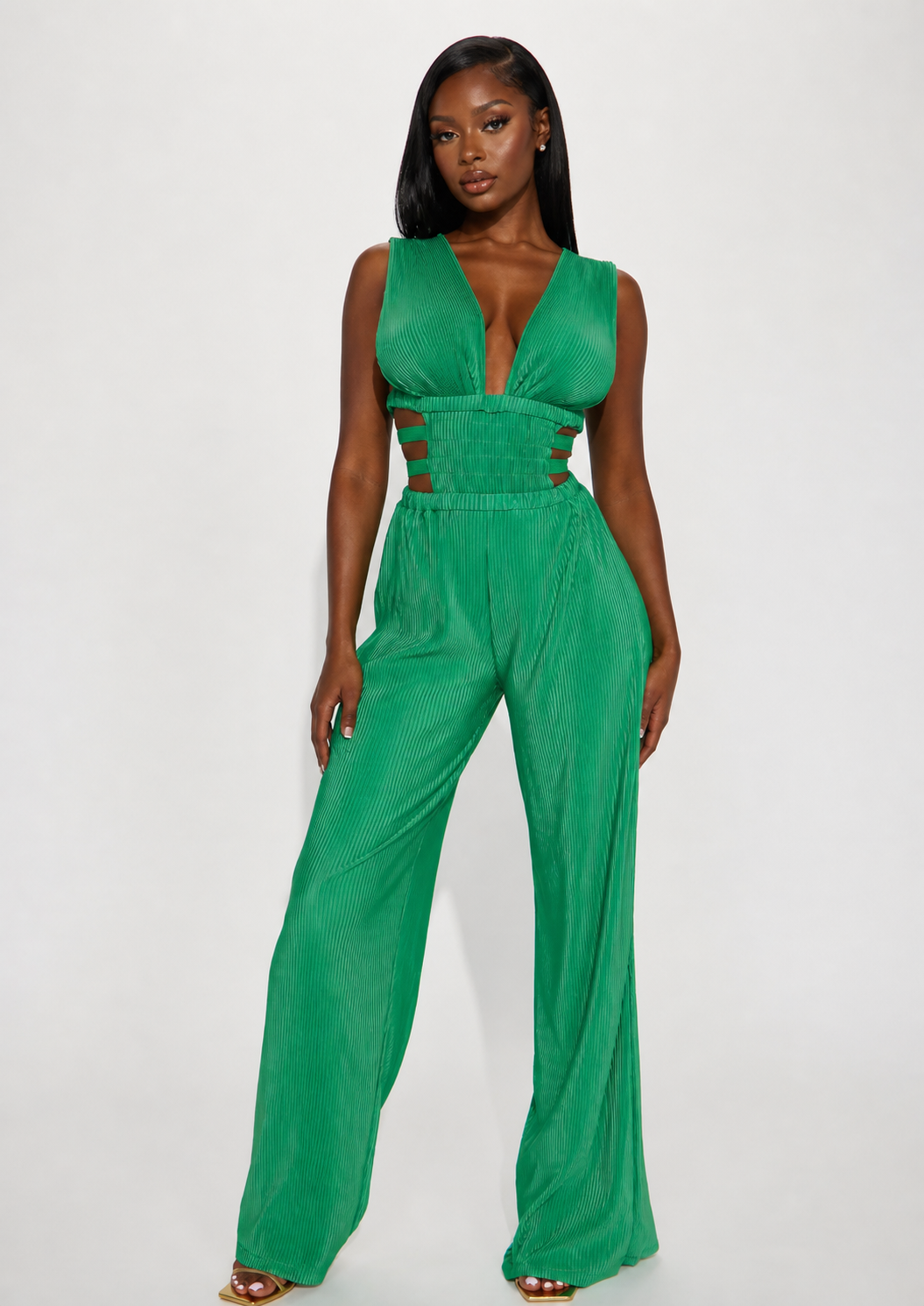 Shein Curve Green Pleated Jumpsuit Best Size 1XL