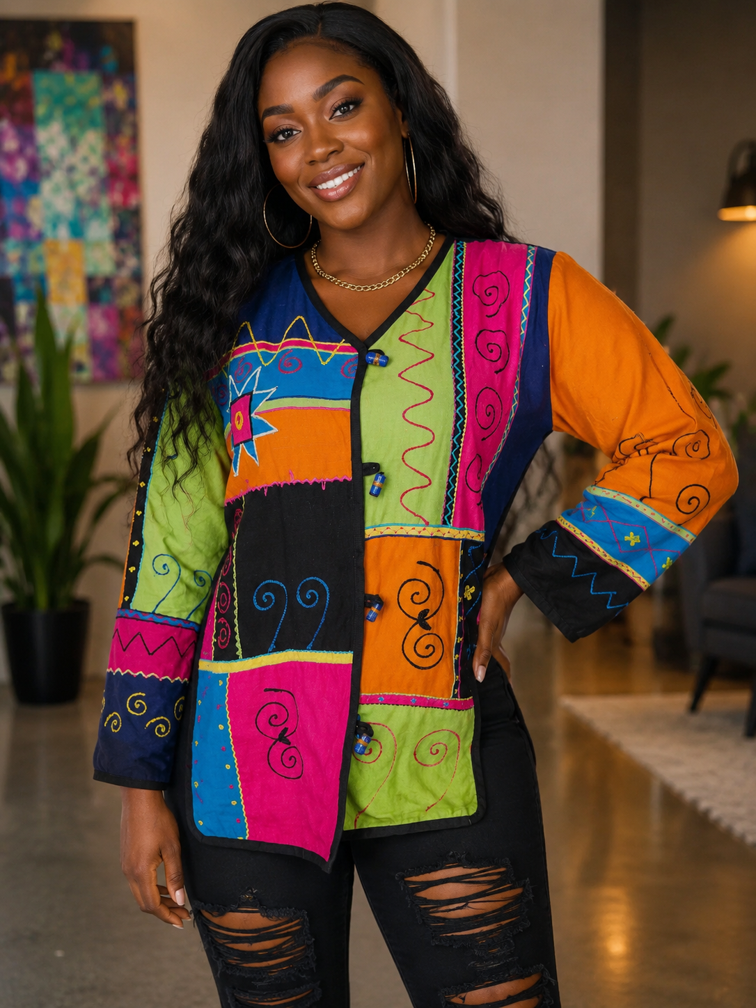Indigo Moon Vintage Embroidered Jacket Size Large