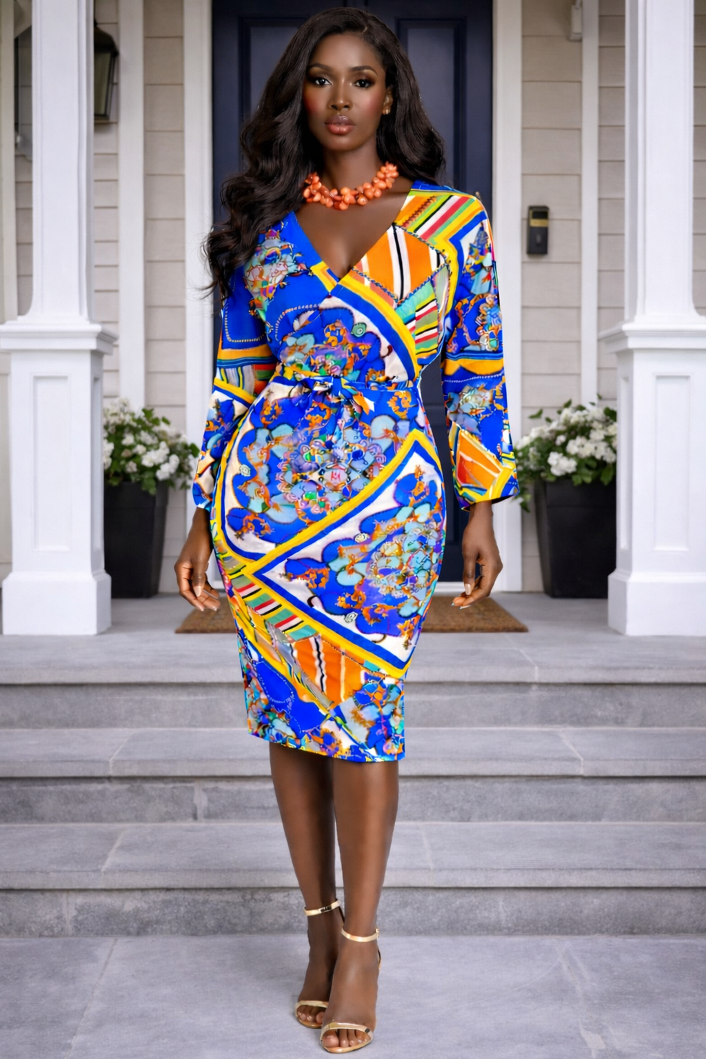 Venus Blue/Yellow Barouque Print Dress Size 3X