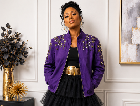 NWOT Bob Mackie Purple Embroidered and Studded Jacket Size XL