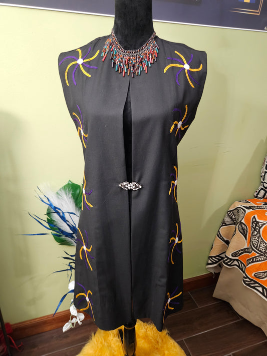 Custom Black/Purple/Yellow Embroidered Vest Size Large (P2P = 19)